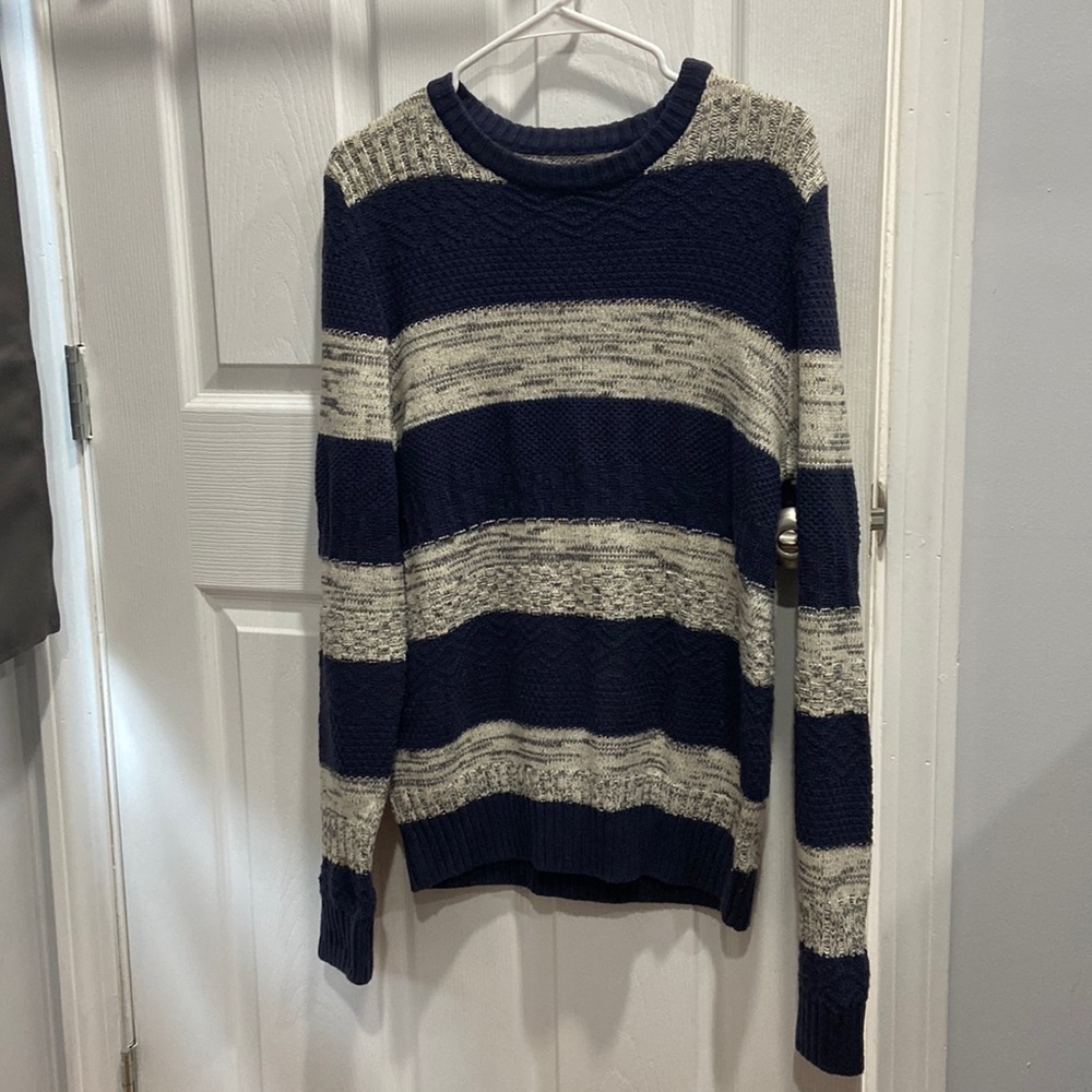 Blue and white striped cozy sweater